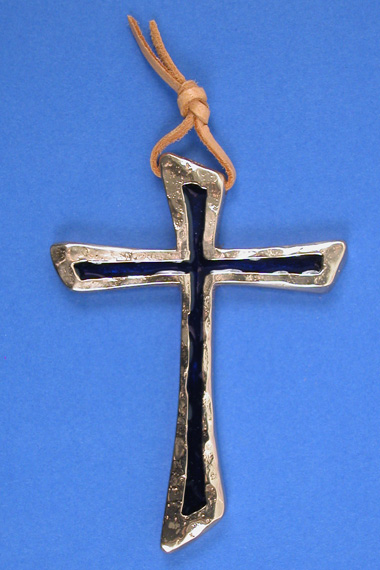 CROIX BRONZE EMAILLE BLEU