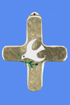 CROIX BRONZE ET COLOMBE EMAILLEE BLANCHE
