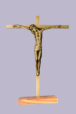 CROIX LAITON CHRIST BRONZE SUR PIED 12CM