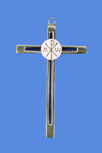 CROIX BRONZE BLEUE ET CHRISME6X10 CM