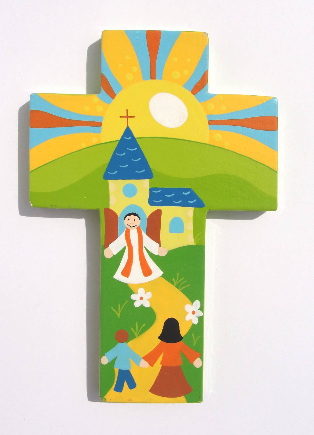 CROIX  EN BOIS COLORE PRETRE ACCUEIL 14CM