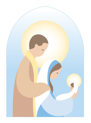 CADRE BOIS COLORE SAINTE FAMILLE FOND BLEU