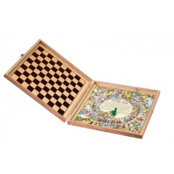 COFFRET BOIS 4 JEUX  (PETITS CHEVAUX-MOULIN-DAMES-OIE)