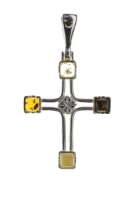 PENDENTIF CROIX AMBRE ET ARGENT