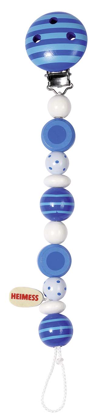 ACCROCHE-TETINE PERLES RAYEES ET A POIS, BLEU