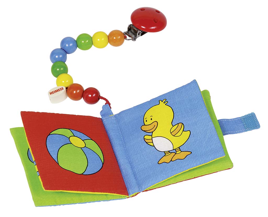 LIVRE D'IMAGE (COUINEUR ET GRELOT) AVEC CHAINE POUR BEBE