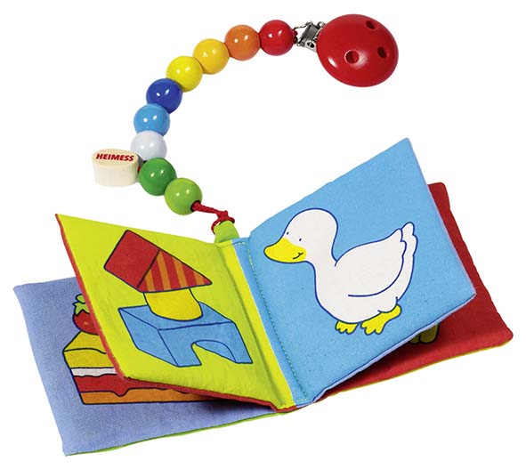 LIVRE D'IMAGE (COUINEUR ET GRELOT) AVEC CHAINE POUR BEBE
