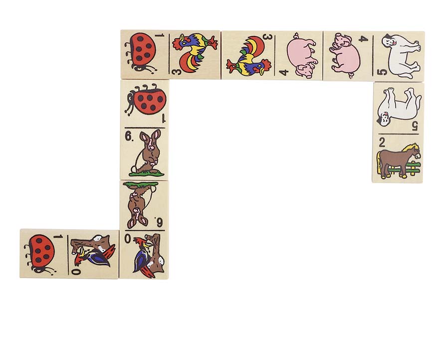 DOMINOS DES ANIMAUX, BOITE EN BOIS