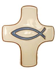 CROIX CERAMIQUE BLANCHE ICTUS 7.5*9 CM