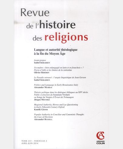 REVUE DE L'HISTOIRE DES RELIGIONS - TOME 231 (2/2014) VARIA - LANGUE ET AUTORITE THEOLOGIQUE A LA FI