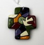 CROIX PENDENTIF CERAMIQUE CARREE 4X5 CM VITRAIL COLOMBE