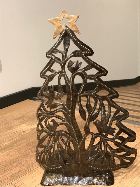 SAPIN DE NOEL OISEAU H50CM SOCLE 22X19 CM
